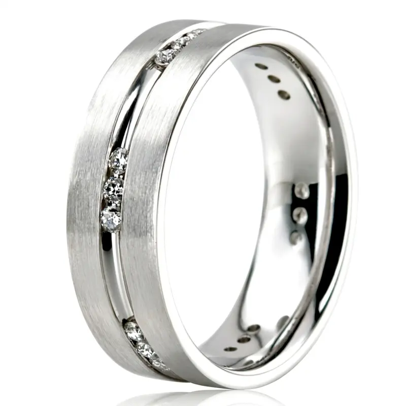 10K white gold 7mm. satin diamond-classic-round-wedding-band - alternate view 4