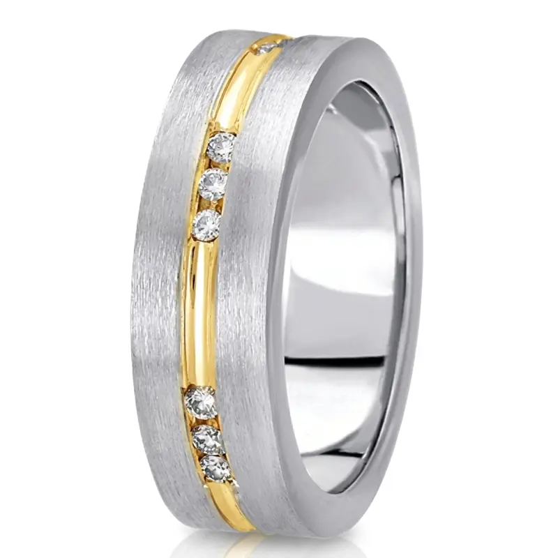10K white-yellow-white gold 7mm. satin diamond-classic-round-wedding-band - alternate view 5