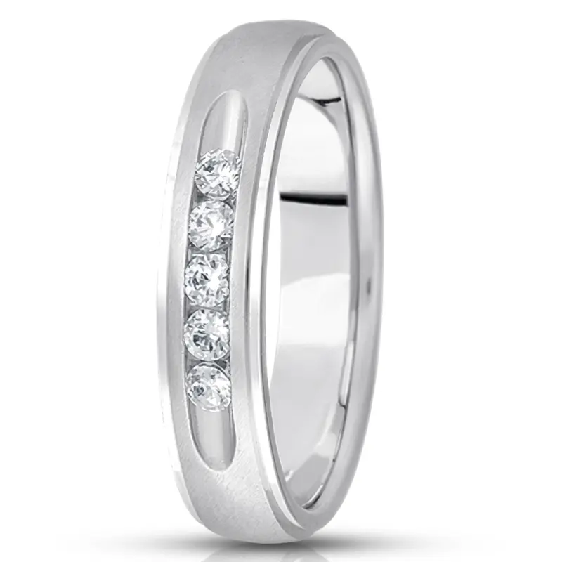 10K white gold 4mm. satin Step-Edge-Channel-Set-Diamond-Wedding-Band - alternate view 4