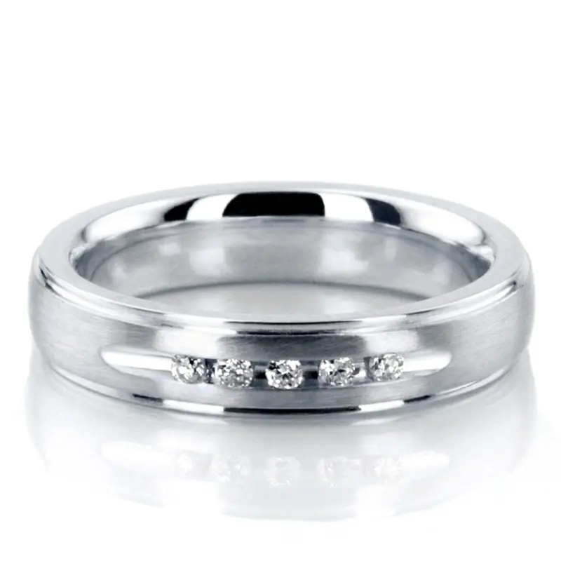 10K white gold 4mm. satin Step-Edge-Channel-Set-Diamond-Wedding-Band - alternate view 2