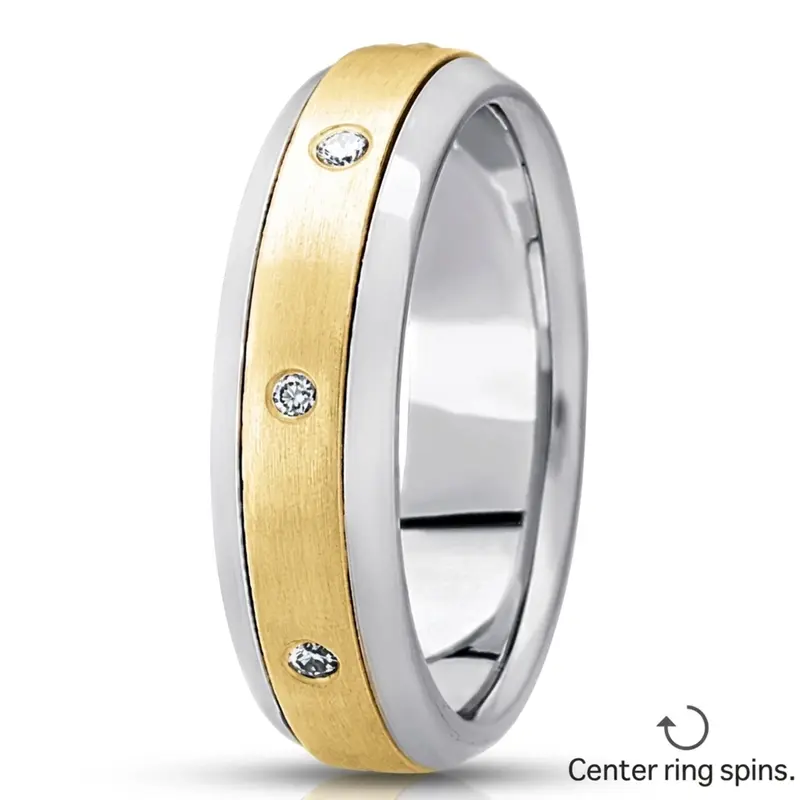 10K white-yellow-white gold 5.5mm. satin diamond-contemporary-round-wedding-band - alternate view 3