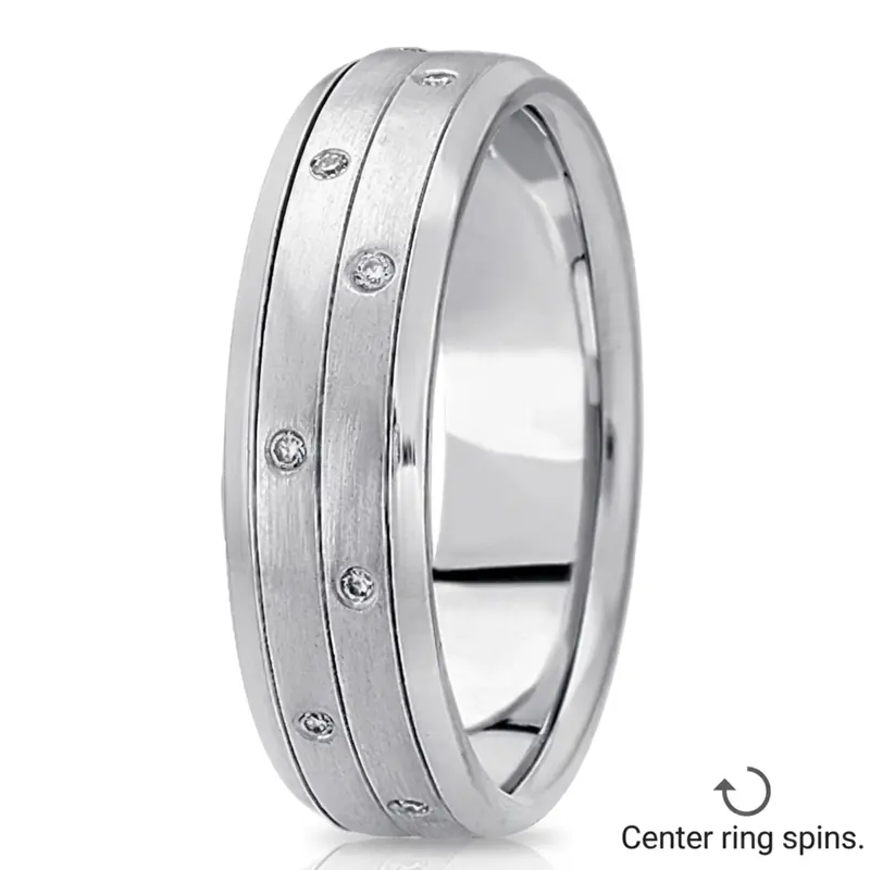 10K white gold 6.5mm satin diamond-contemporary-round-wedding-band - alternate view 2