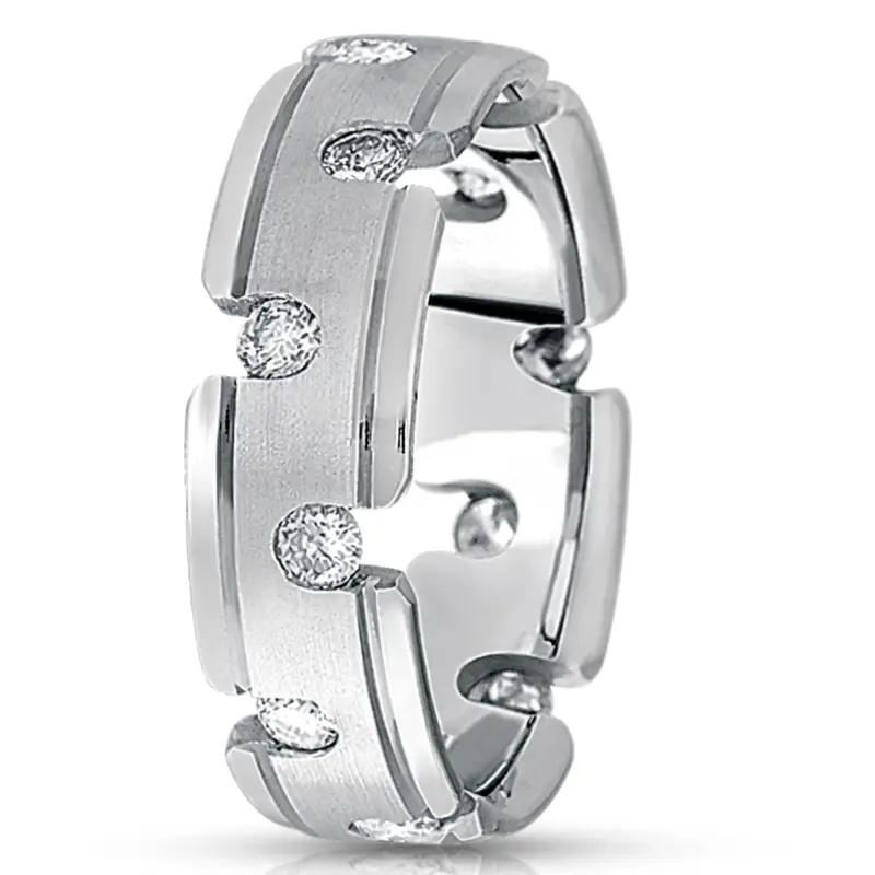 10K white gold 7mm. satin diamond-classic-round-wedding-band - alternate view 4