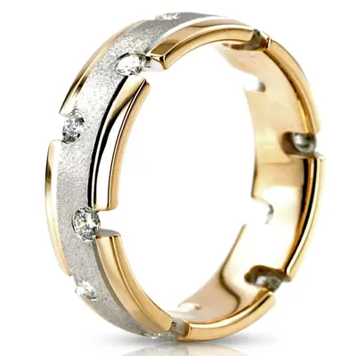 10K yellow-white-yellow gold 7mm. stone finish diamond-classic-round-wedding-band - alternate view 5 thumbnail