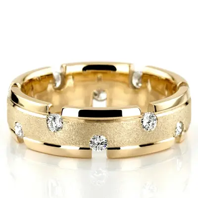 10K yellow gold 7mm. stone finish diamond-classic-round-wedding-band - alternate view 2 thumbnail