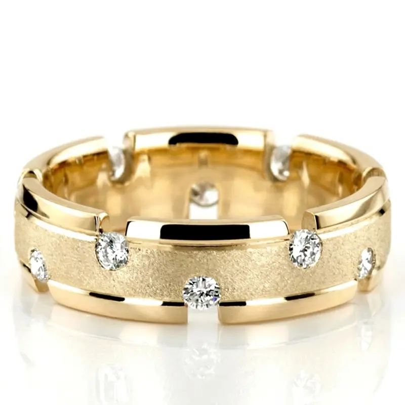 10K yellow gold 7mm. stone finish diamond-classic-round-wedding-band - alternate view 2