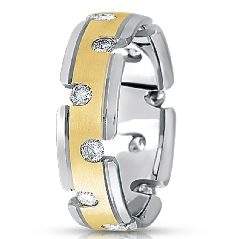 10K white-yellow-white gold 7mm. satin diamond-classic-round-wedding-band - alternate view 6