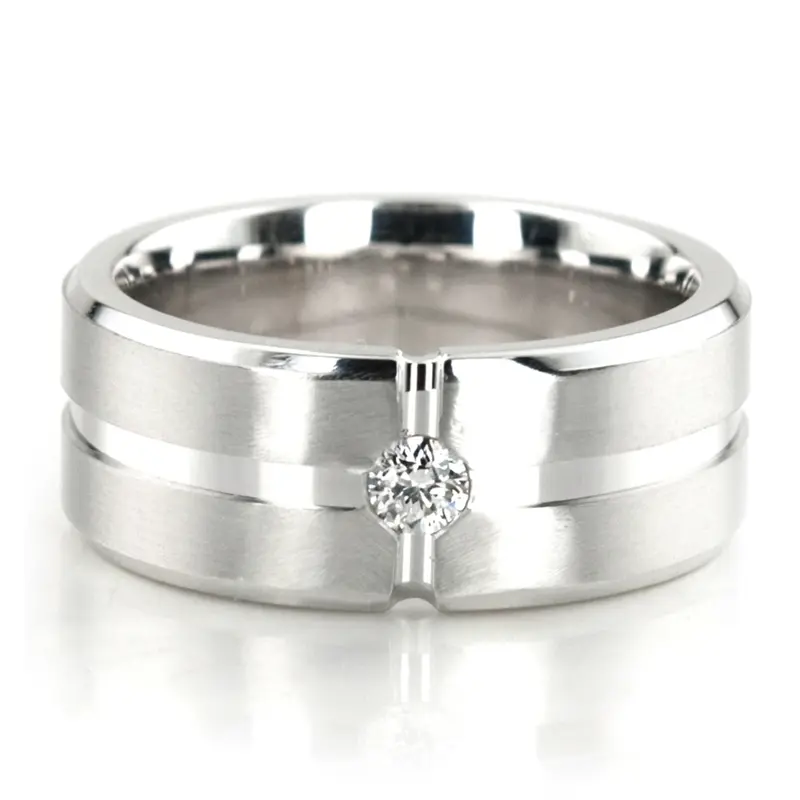 10K white gold 8mm. satin diamond-classic-round-cut-wedding-ring - main view