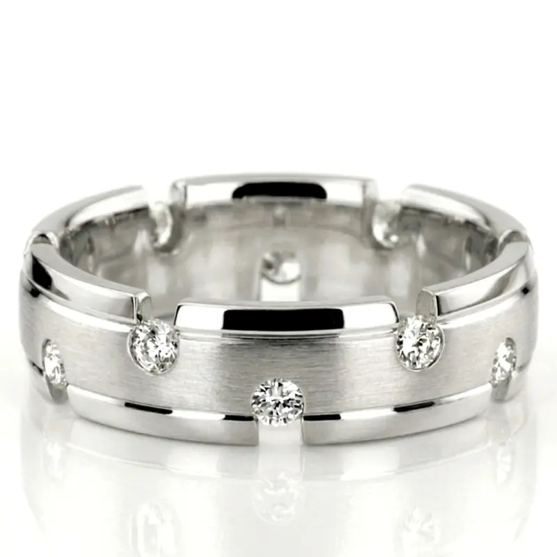 10K white gold 7mm. satin diamond-classic-round-wedding-band - alternate view 3
