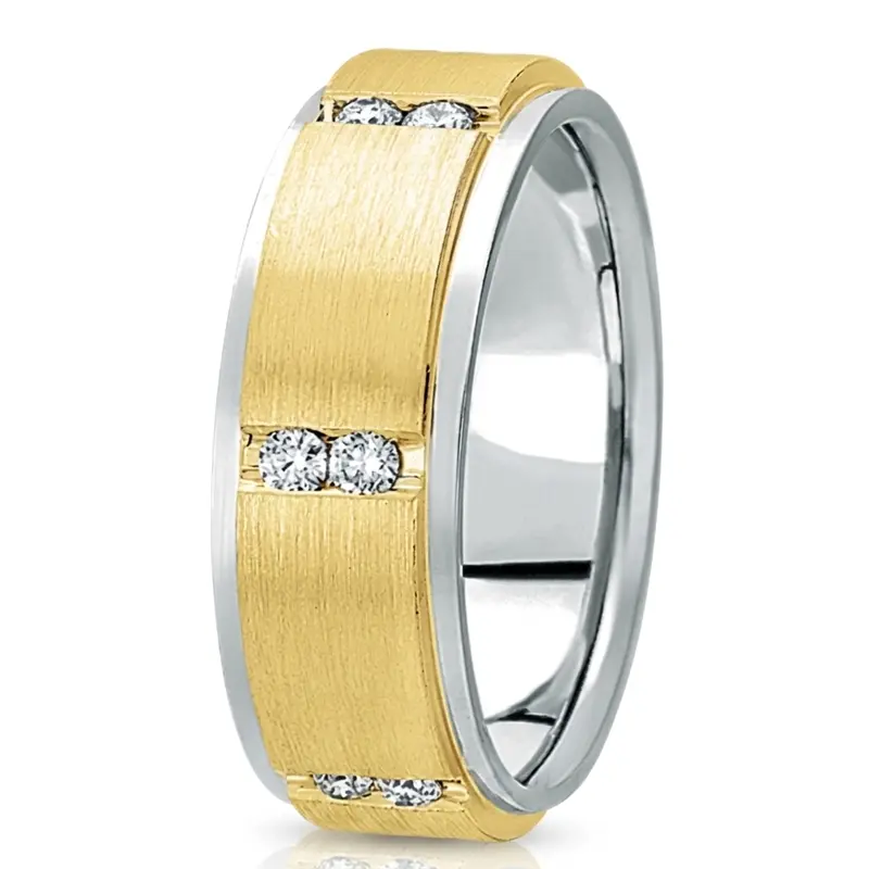 10K white-yellow-white gold 7mm. satin diamond-classic-round-cut-wedding-ring - alternate view 4