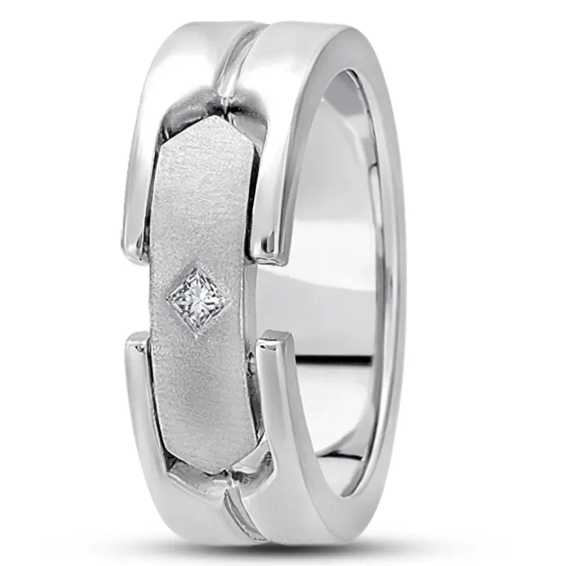 14K white gold 8mm. satin diamond-classic-princess-cut-wedding-band - alternate view 2