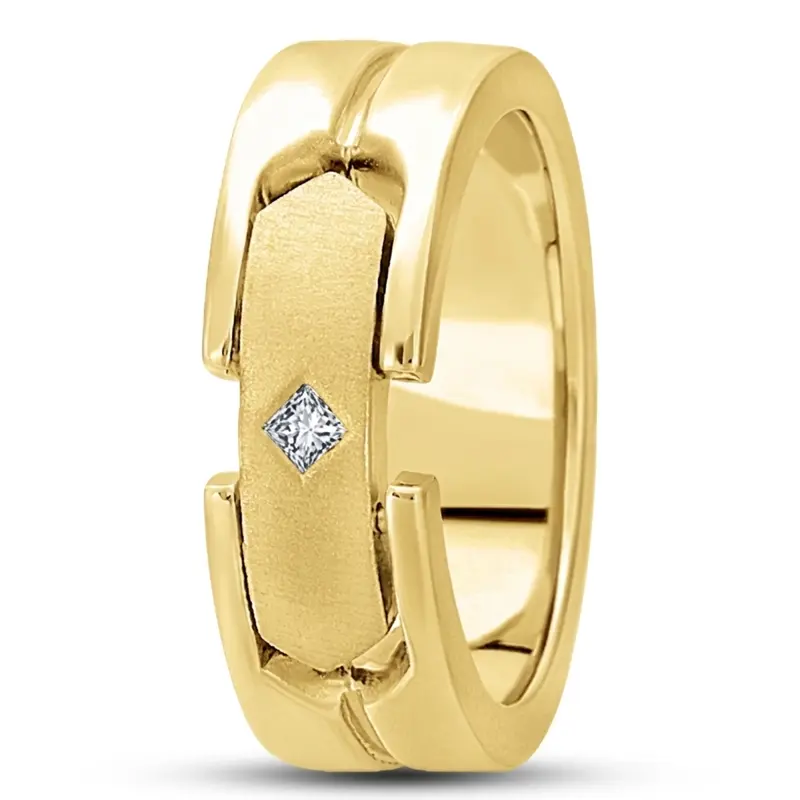 14K yellow gold 8mm. satin diamond-classic-princess-cut-wedding-band - alternate view 3