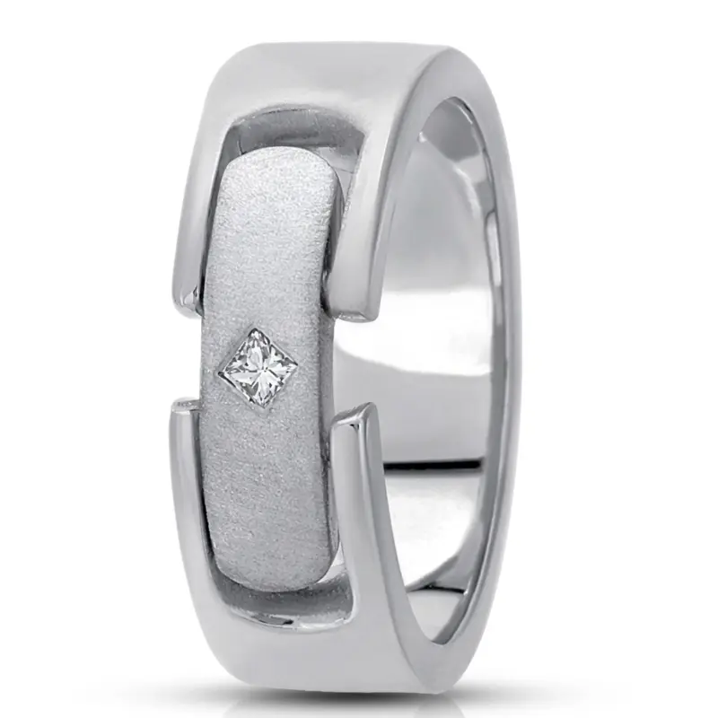 10K white gold 8mm. satin diamond-classic-princess-cut-wedding-band - alternate view 2