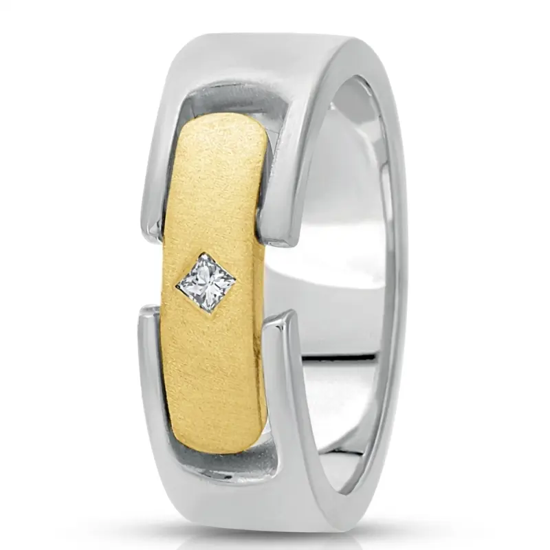 10K white-yellow-white gold 8mm. satin diamond-classic-princess-cut-wedding-band - alternate view 3