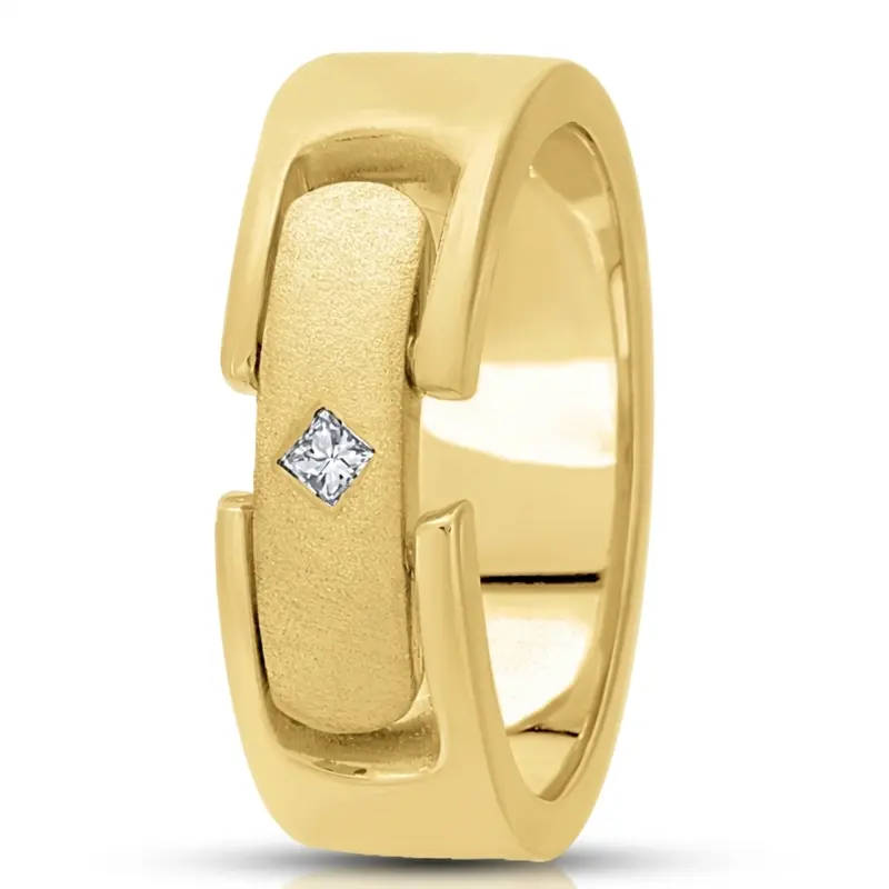 10K yellow gold 8mm. satin diamond-classic-princess-cut-wedding-band - alternate view 4