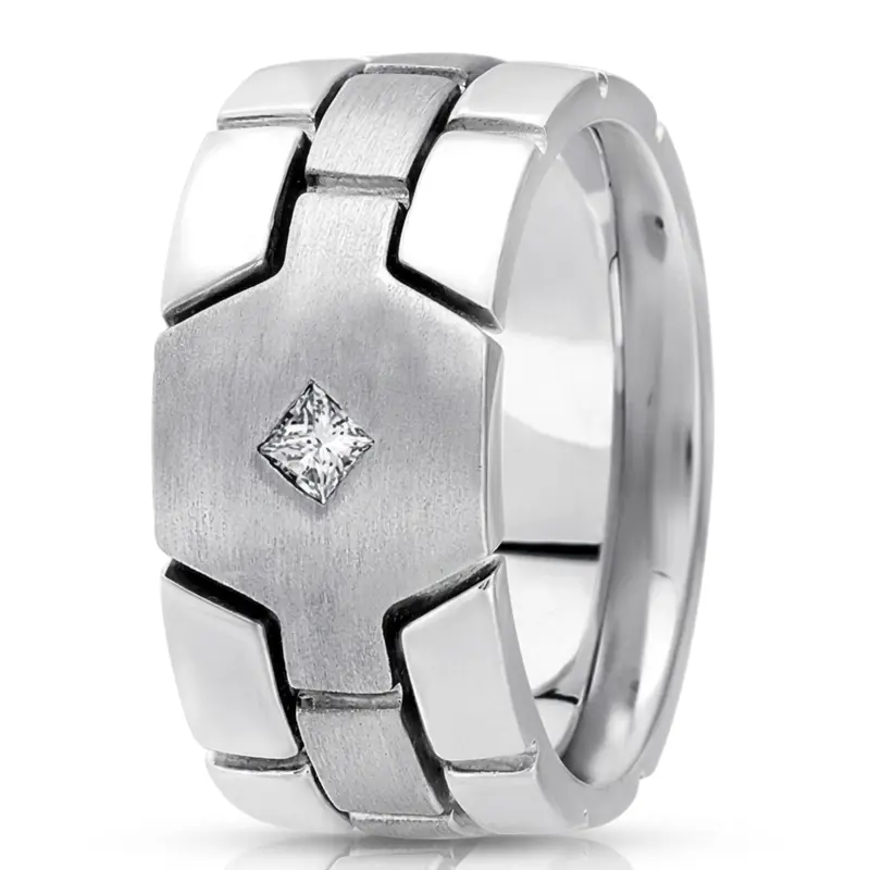 10K white gold 10mm. satin diamond-classic-princess-cut-wedding-band - alternate view 2