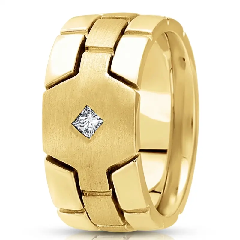 10K yellow gold 10mm. satin diamond-classic-princess-cut-wedding-band - alternate view 4