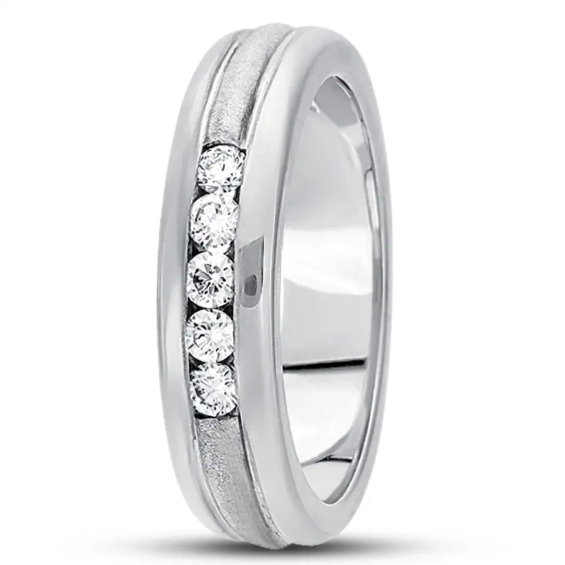 10K white gold 6mm. satin diamond-classic-round-cut-wedding-ring - alternate view 2