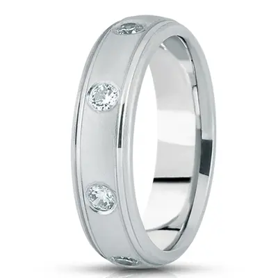 Classic Step Edge Diamond Wedding Ring - view 2 of 4