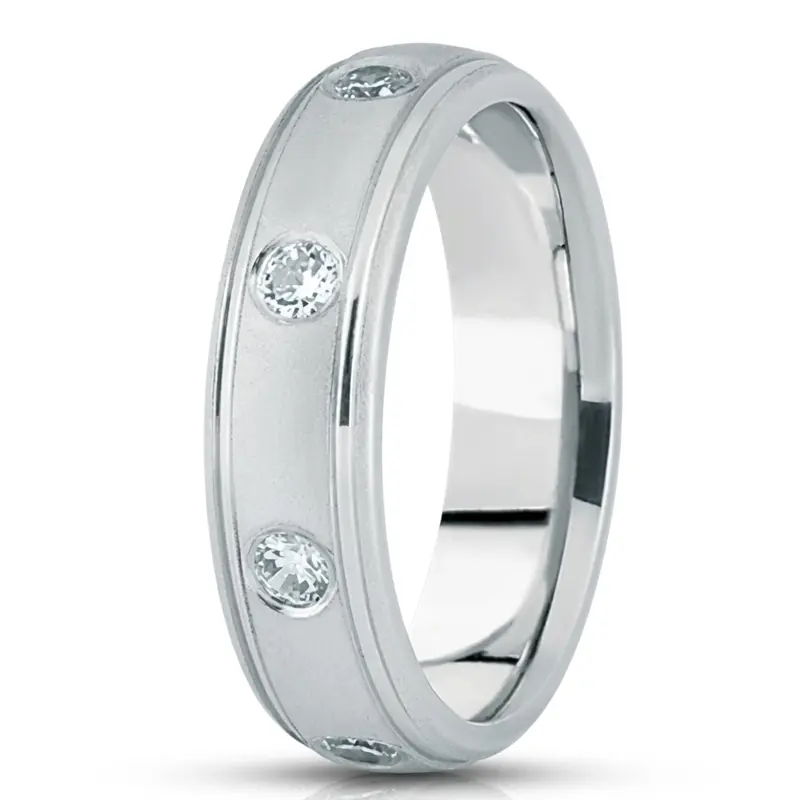 14K white gold 7mm. satin diamond-contemporary-round-cut-wedding-band - alternate view 2