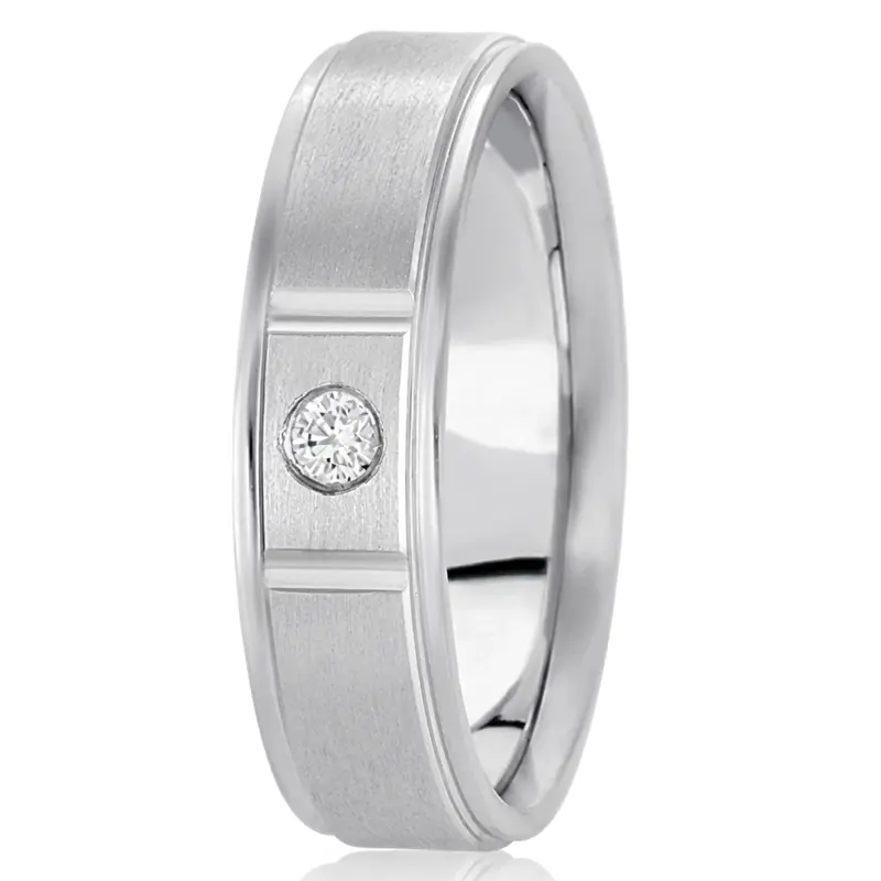 14K white gold 6mm. satin diamond-contemporary-round-cut-wedding-band - alternate view 2