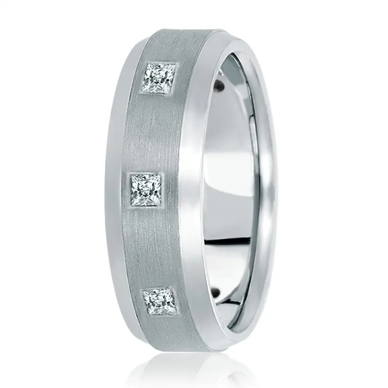 14K white gold 7mm. satin diamond-classic-princess-cut-wedding-band - alternate view 3
