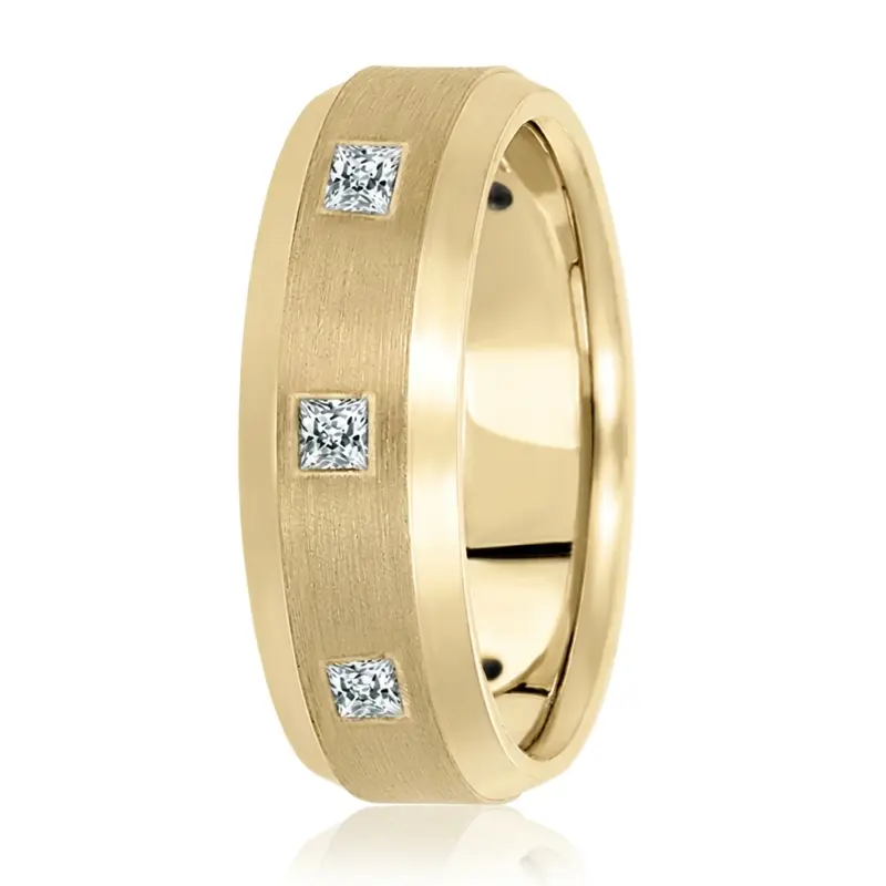 14K yellow gold 7mm. satin diamond-classic-princess-cut-wedding-band - alternate view 4