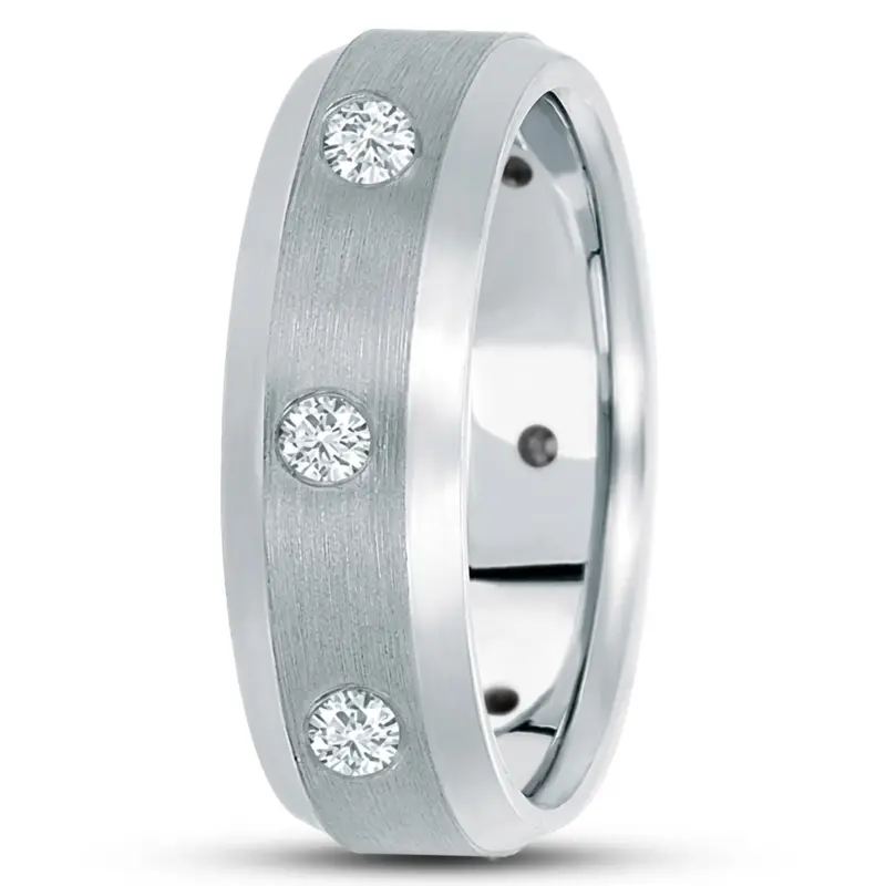 10K white gold 7mm. satin diamond-classic-round-cut-wedding-band - alternate view 3