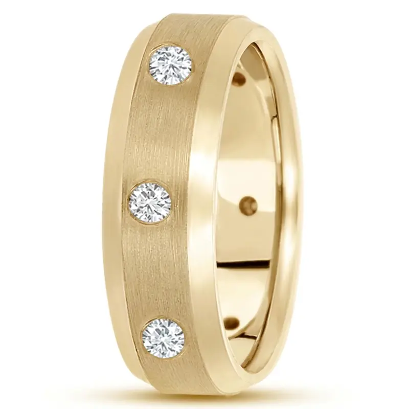 10K yellow gold 7mm. satin diamond-classic-round-cut-wedding-band - alternate view 4