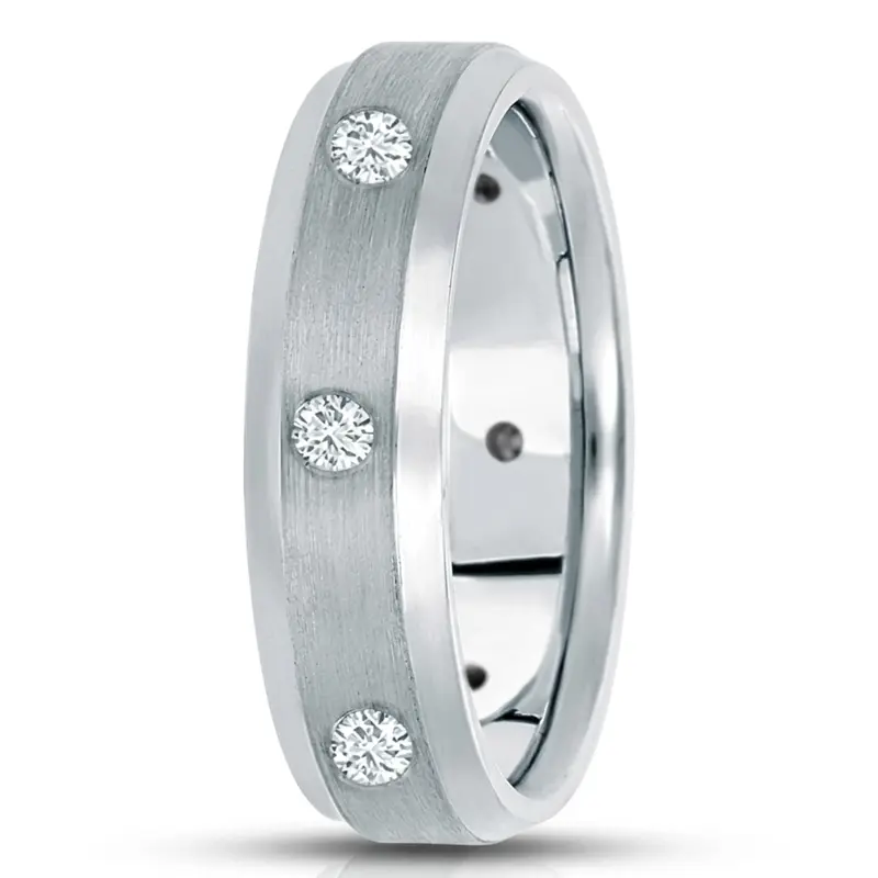 14K white gold 6mm. satin diamond-classic-round-cut-wedding-band - main view