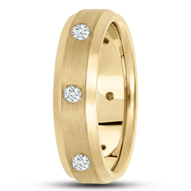 14K yellow gold 6mm. satin diamond-classic-round-cut-wedding-band - alternate view 2
