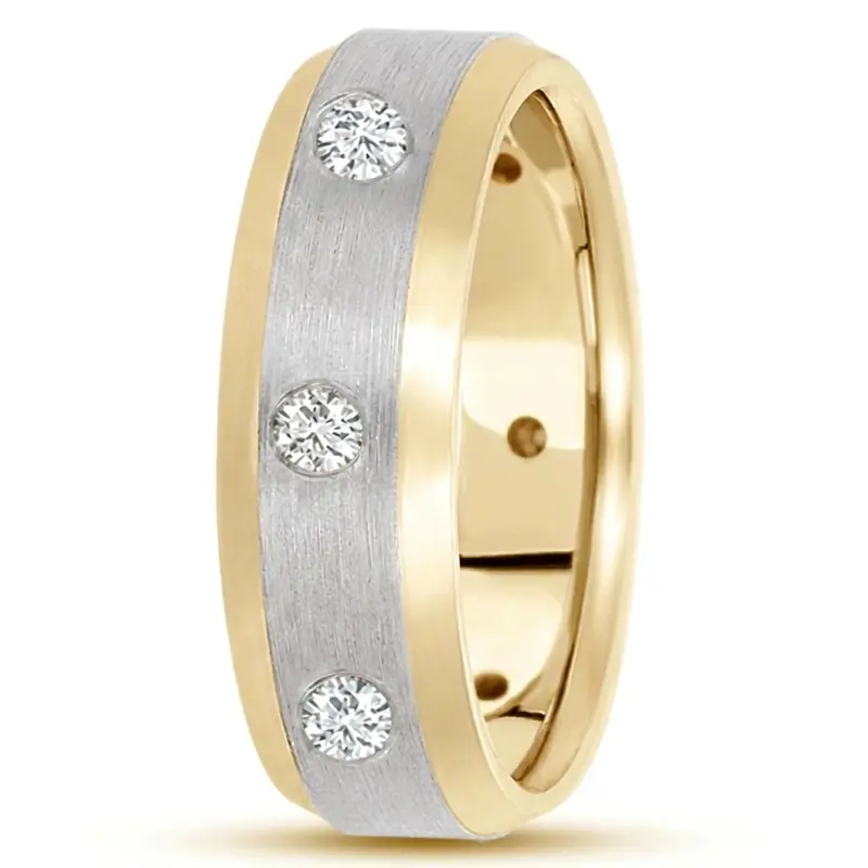 10K yellow-white-yellow gold 7mm. satin diamond-classic-round-cut-wedding-band - alternate view 2
