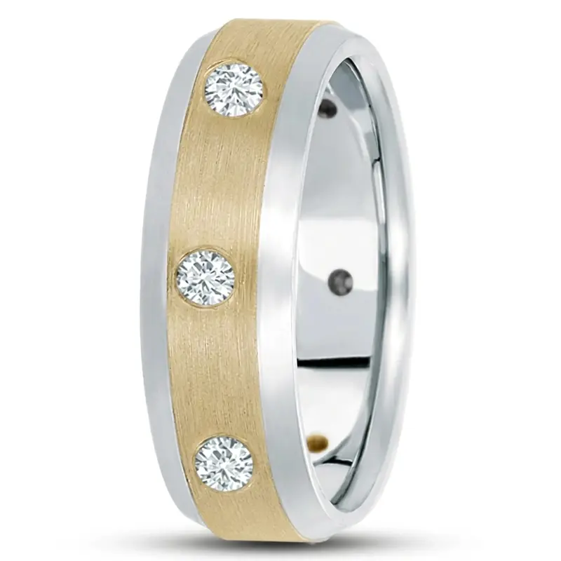 10K white-yellow-white gold 7mm. satin diamond-classic-round-cut-wedding-band - main view