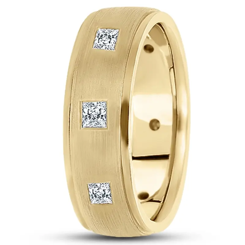 10K yellow gold 7mm. satin diamond-classic-princess-cut-wedding-band - alternate view 3