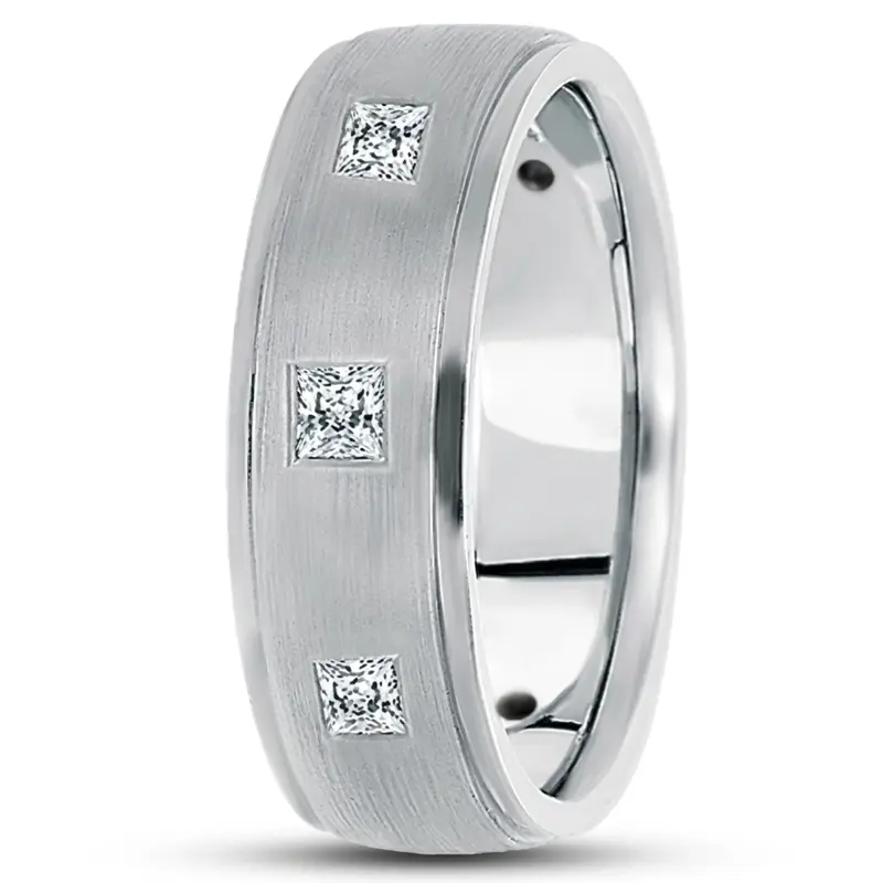 10K white gold 7mm. satin diamond-classic-princess-cut-wedding-band - main view