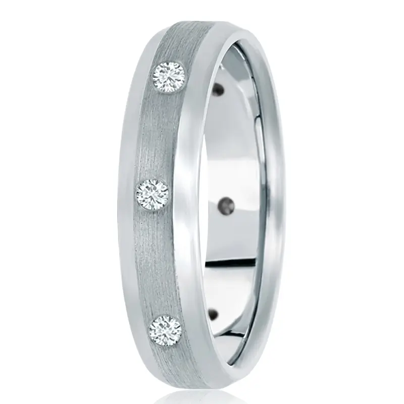 10K white gold 5mm. satin diamond-classic-round-cut-wedding-band - main view