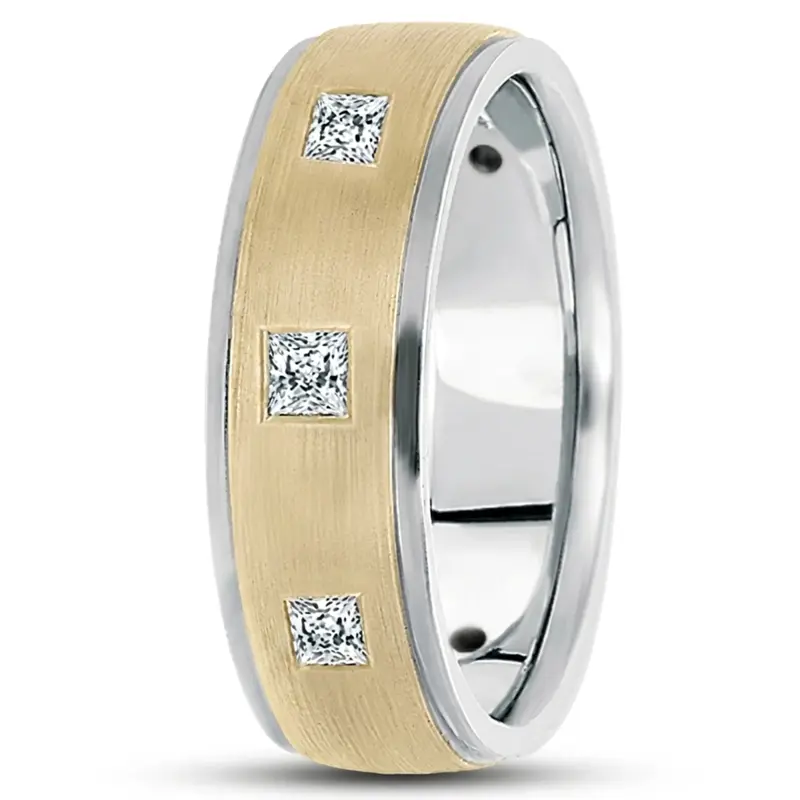 10K white-yellow-white gold 7mm. satin diamond-classic-princess-cut-wedding-band - alternate view 2