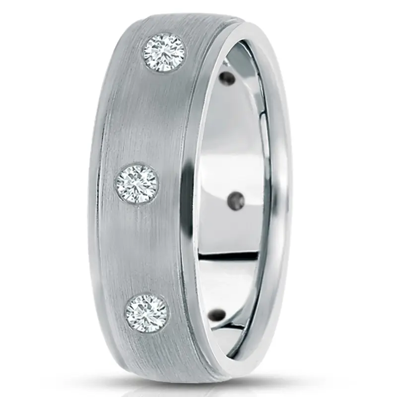 10K white gold 7mm. satin diamond-classic-round-cut-wedding-band - alternate view 3