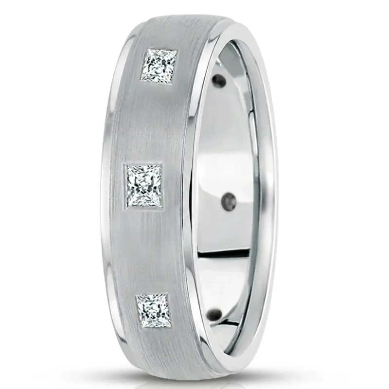 10K white gold 6mm. satin Diamond-classic-princess-cut-wedding-band - main view