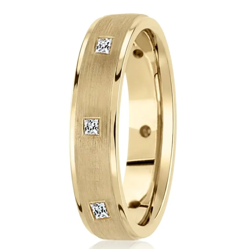 10K yellow gold 5mm. satin diamond-classic-princess-cut-wedding-band - alternate view 2