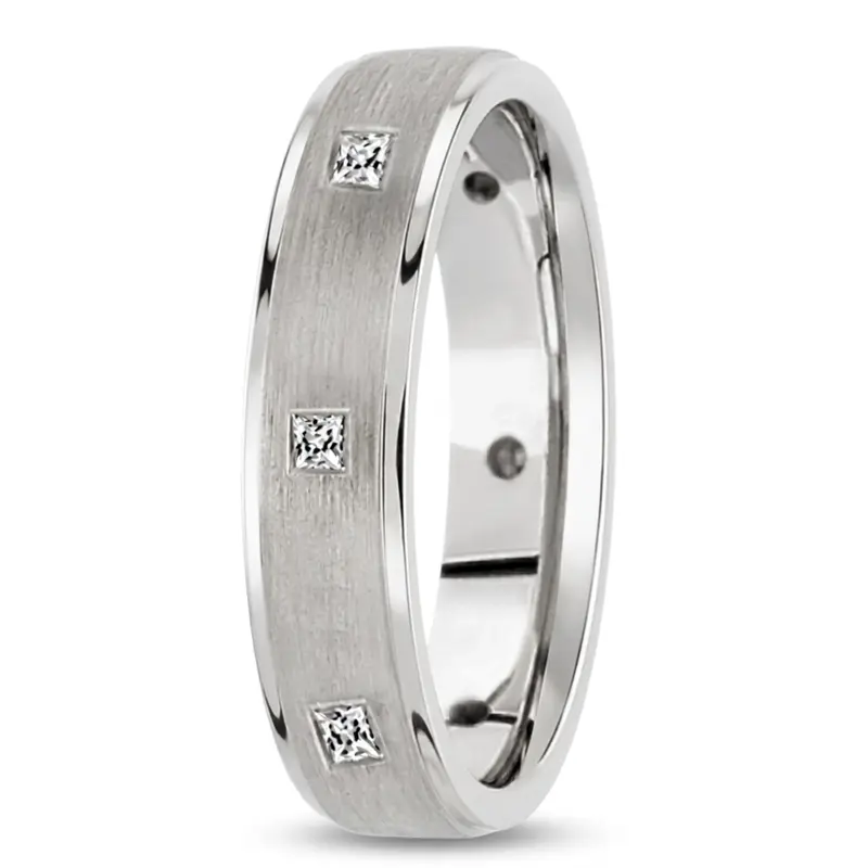 10K white gold 5mm. satin diamond-classic-princess-cut-wedding-band - main view