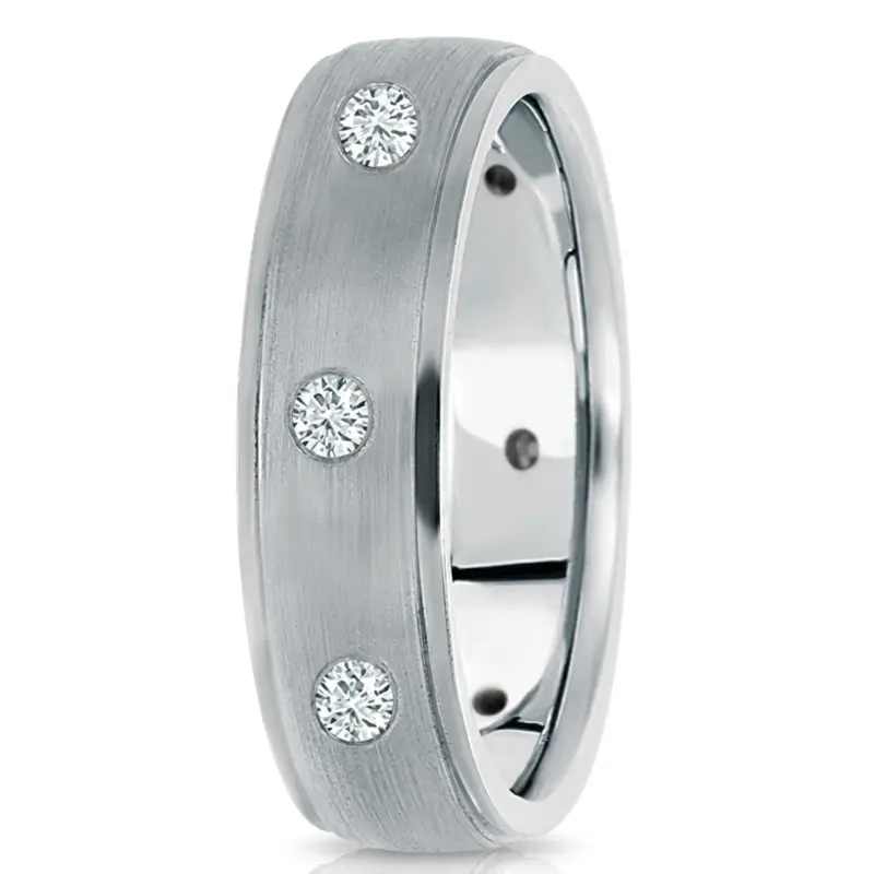 10K white gold 6mm. satin diamond-classic-round-cut-wedding-band - main view
