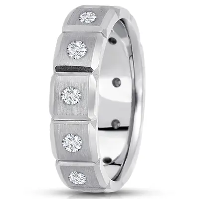 Stylish Grooved Diamond Wedding Ring  - view 2 of 2