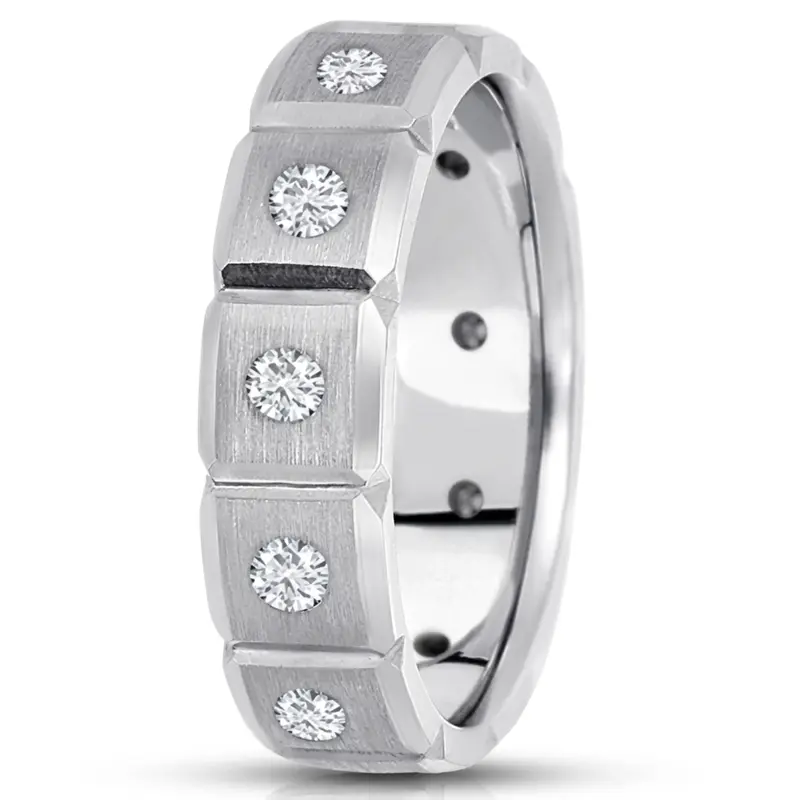 10K white gold 7mm. satin diamond-classic-round-cut-wedding-band - main view