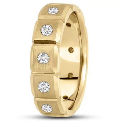 Stylish Grooved Diamond Wedding Ring  - view 1 of 2
