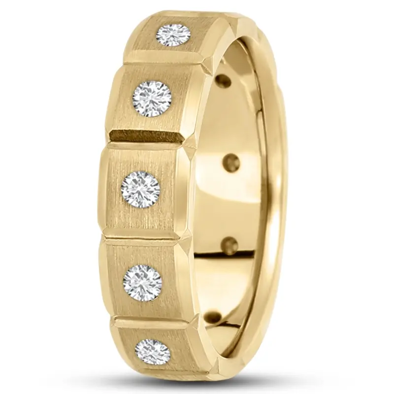 10K yellow gold 7mm. satin diamond-classic-round-cut-wedding-band - alternate view 2