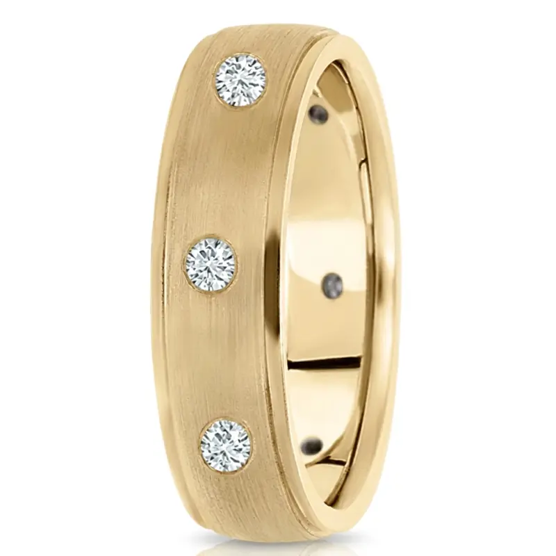 10K yellow gold 6mm. satin diamond-classic-round-cut-wedding-band - alternate view 2