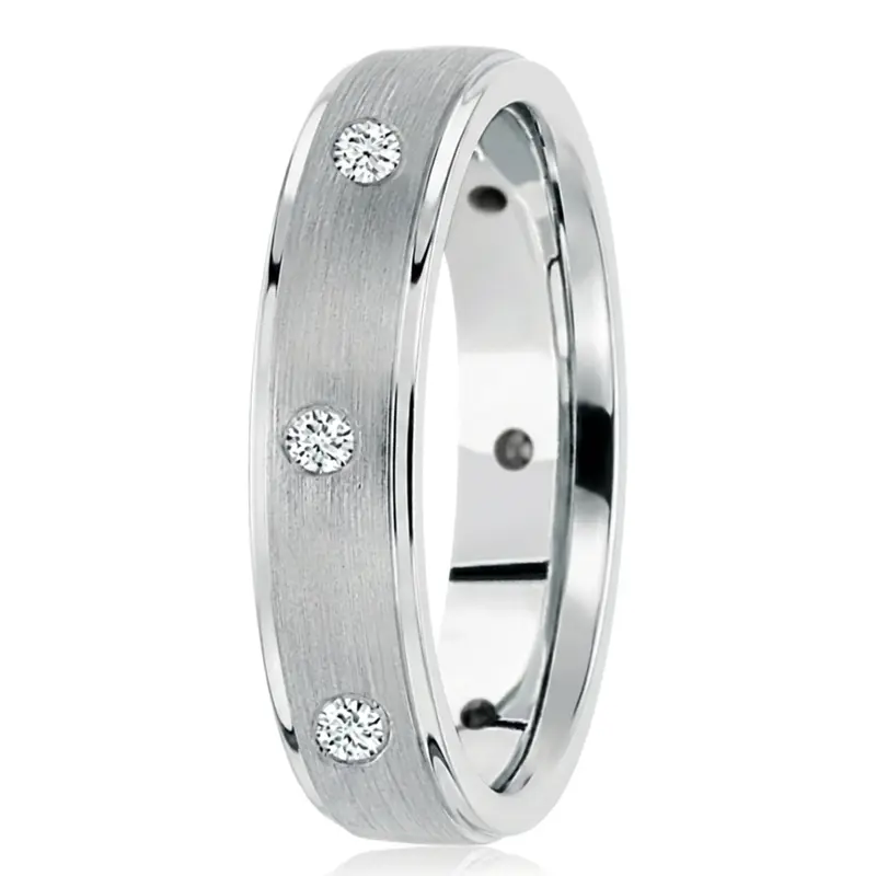 platinum 5mm. satin diamond-classic-round-cut-wedding-band - main view