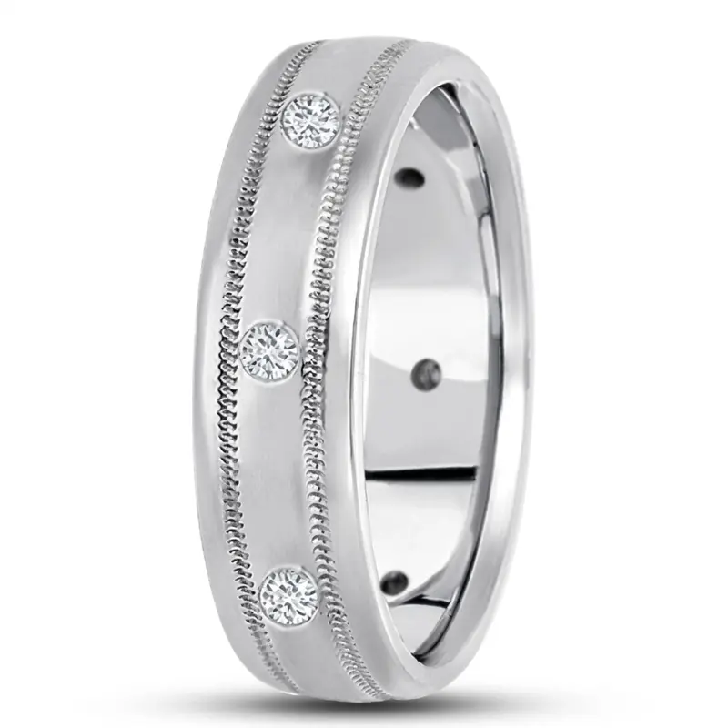 10K white gold 6mm. high polish diamond-classic-round-cut-wedding-band - main view