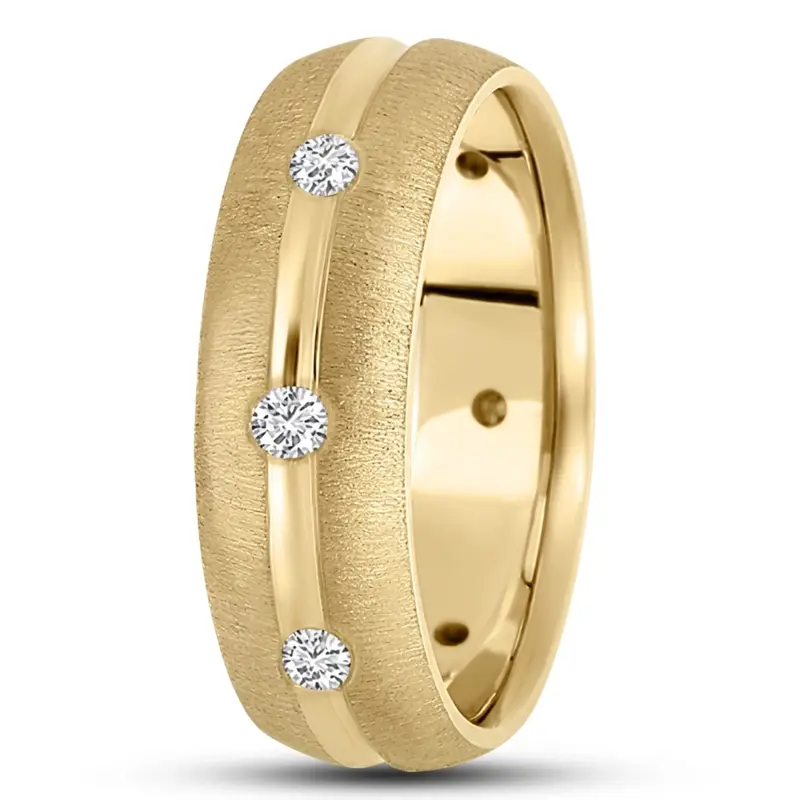 10K yellow gold 7mm. satin diamond-classic-round-cut-wedding-band - alternate view 3